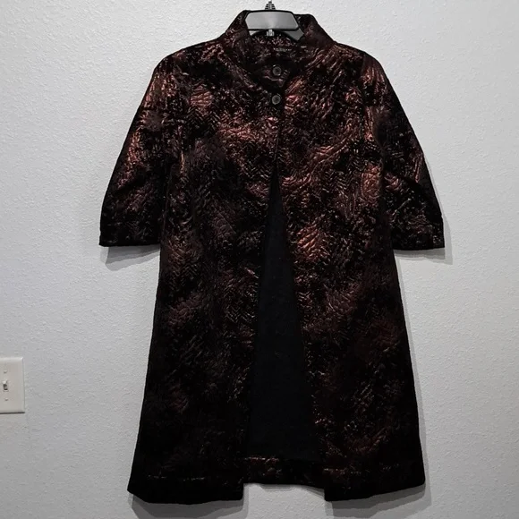 Bryn Walker Yara Mettalic Flocked JacquardStand Collar 3/4 Sleeve Long…